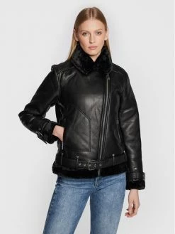 Morgan Γυναίκες Δερμάτινα Μπουφάν Μπουφάν από απομίμηση δέρματος 222-GEREMI Μαύρο Regular Fit