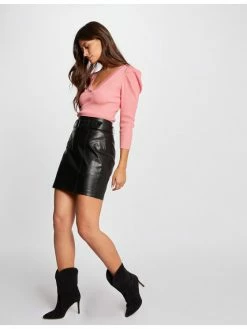 Morgan Γυναίκες Mini Φούστα από απομίμηση δέρματος 221-JENNY Μαύρο Regular Fit