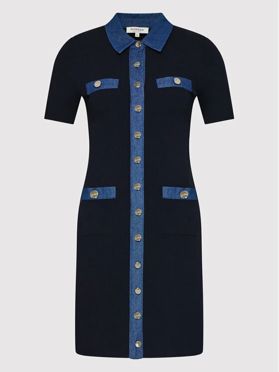 Morgan Γυναίκες Πλεκτά Φορέματα Φόρεμα υφασμάτινο 221-RMISA Σκούρο μπλε Slim Fit 7 Morgan Γυναίκες Πλεκτά Φορέματα Φόρεμα υφασμάτινο 221-RMISA Σκούρο μπλε Slim Fit - Image 5