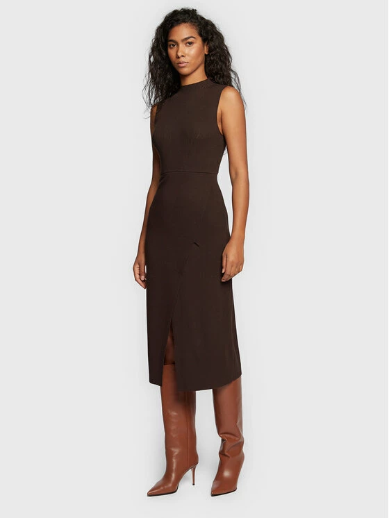 Morgan Γυναίκες Πλεκτά Φορέματα Φόρεμα υφασμάτινο 222-RMIMI Καφέ Slim Fit 3 Morgan Γυναίκες Πλεκτά Φορέματα Φόρεμα υφασμάτινο 222-RMIMI Καφέ Slim Fit